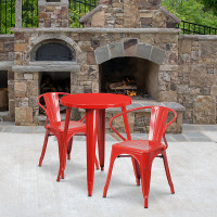 Flash Furniture CH-51080TH-2-18ARM-RED-GG 24" Round Metal Table Set with Arm Chairs in Red